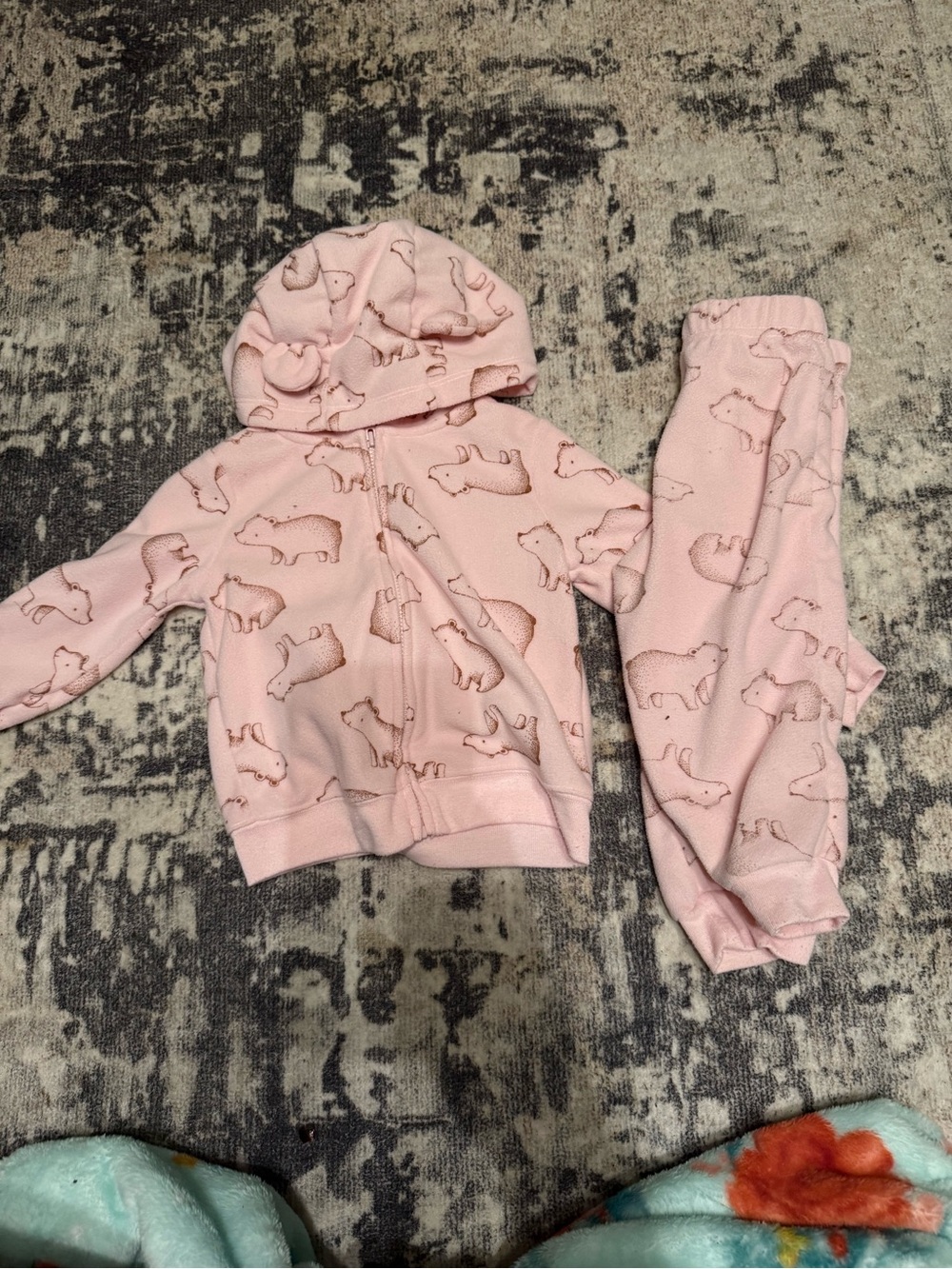 Pink Bear Print Kids Hoodie & Pants Set